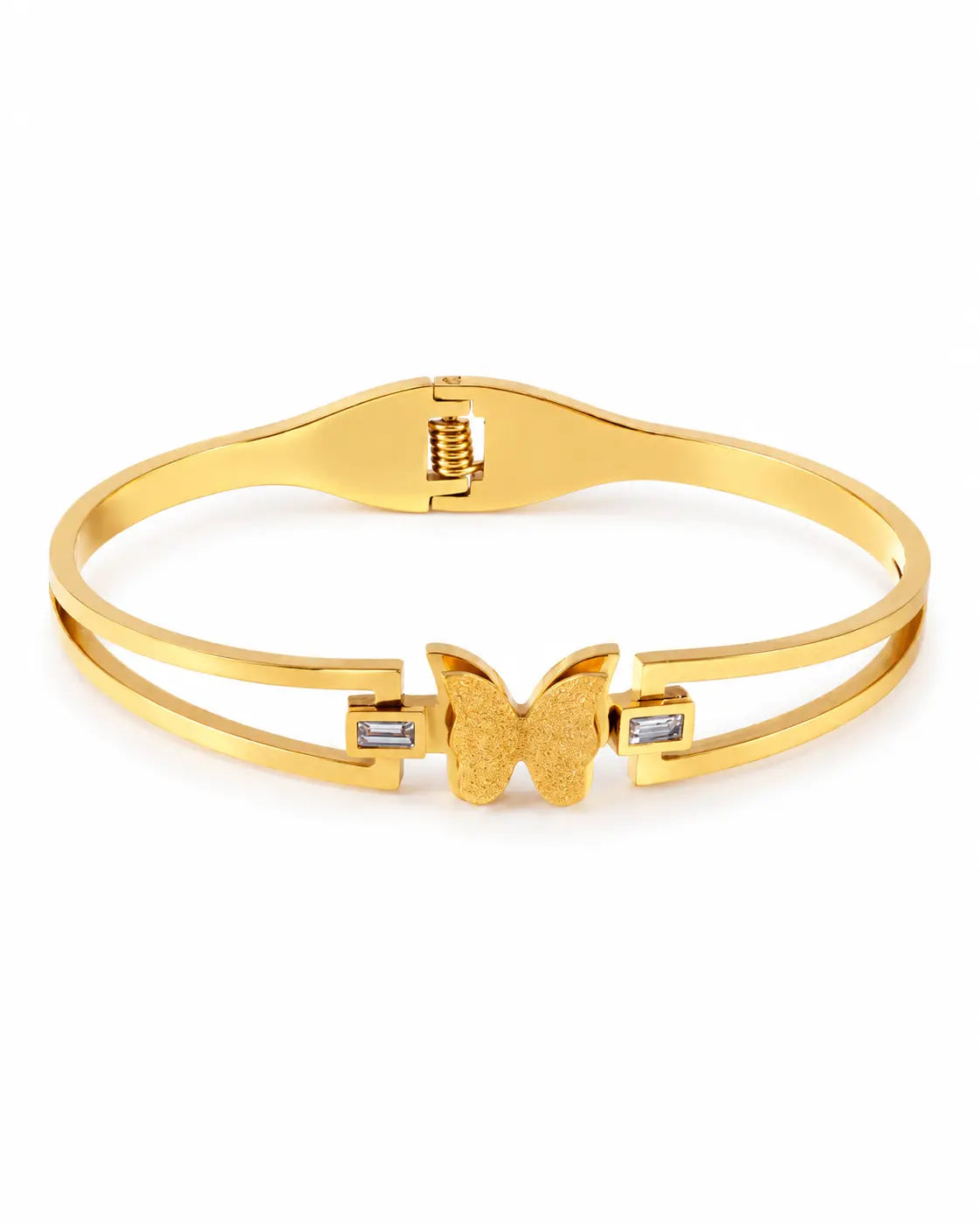Noemi goldener Schmetterling Armreif mit mattem Motiv und Zirkonia