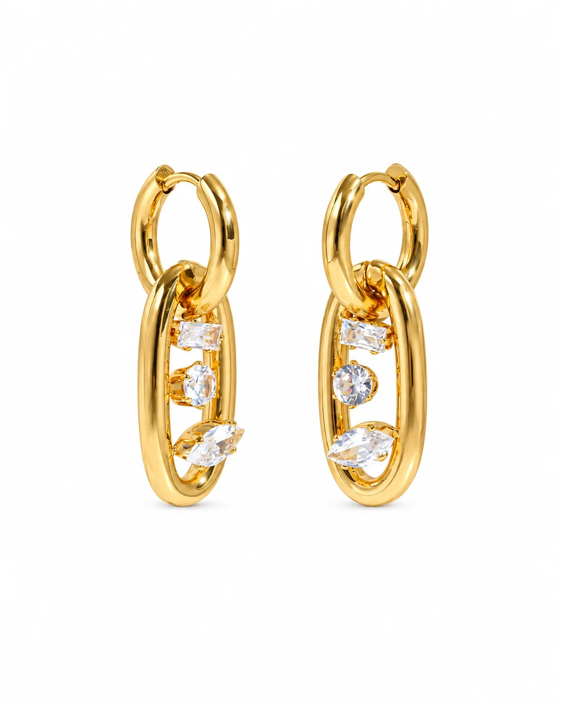 Goldene ovale Zirkonia Ohrhänger aus 304 Edelstahl