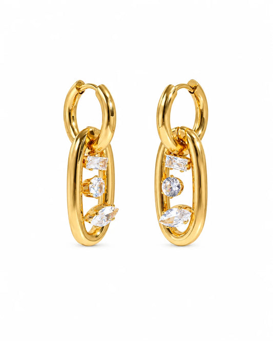 Goldene ovale Zirkonia Ohrhänger aus 304 Edelstahl