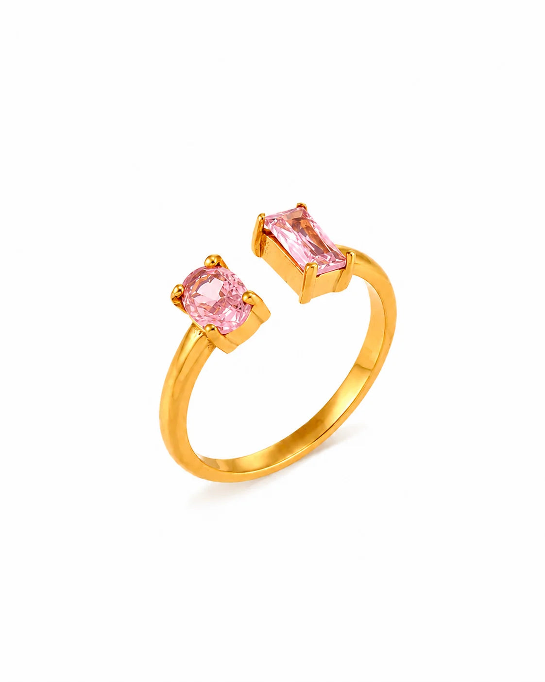 Pinker Duo Ring aus 18K vergoldetem Titanstahl mit zwei Zirkonia