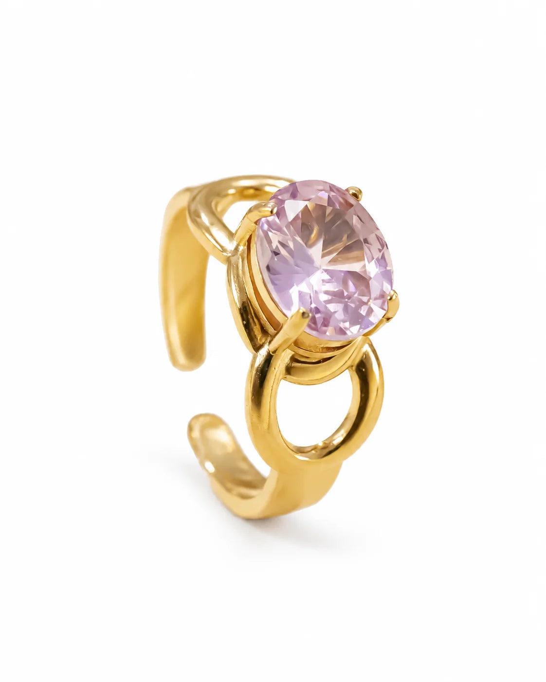 Pinker Zirkonia Ring aus 18K vergoldetem Titanstahl mit ovalem Stein