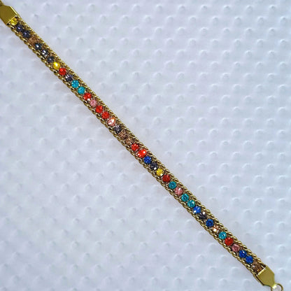 Jade's Regenbogen-Glanz Panzerarmband aus 18K vergoldetem Titanstahl mit bunten Zirkonia-Steinen