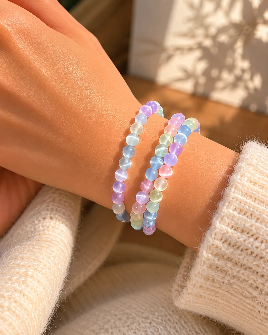 Aurora Glanz – Regenbogenfarbenes Selenit - Armband (mehrreihig tragbar) - AuraGleam