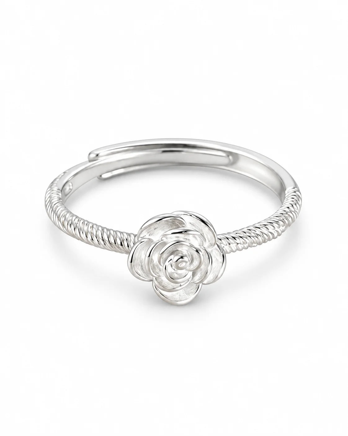 925 Silber Rosen Ring mit strukturierter Ringschiene