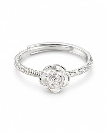 925 Silber Rosen Ring mit strukturierter Ringschiene