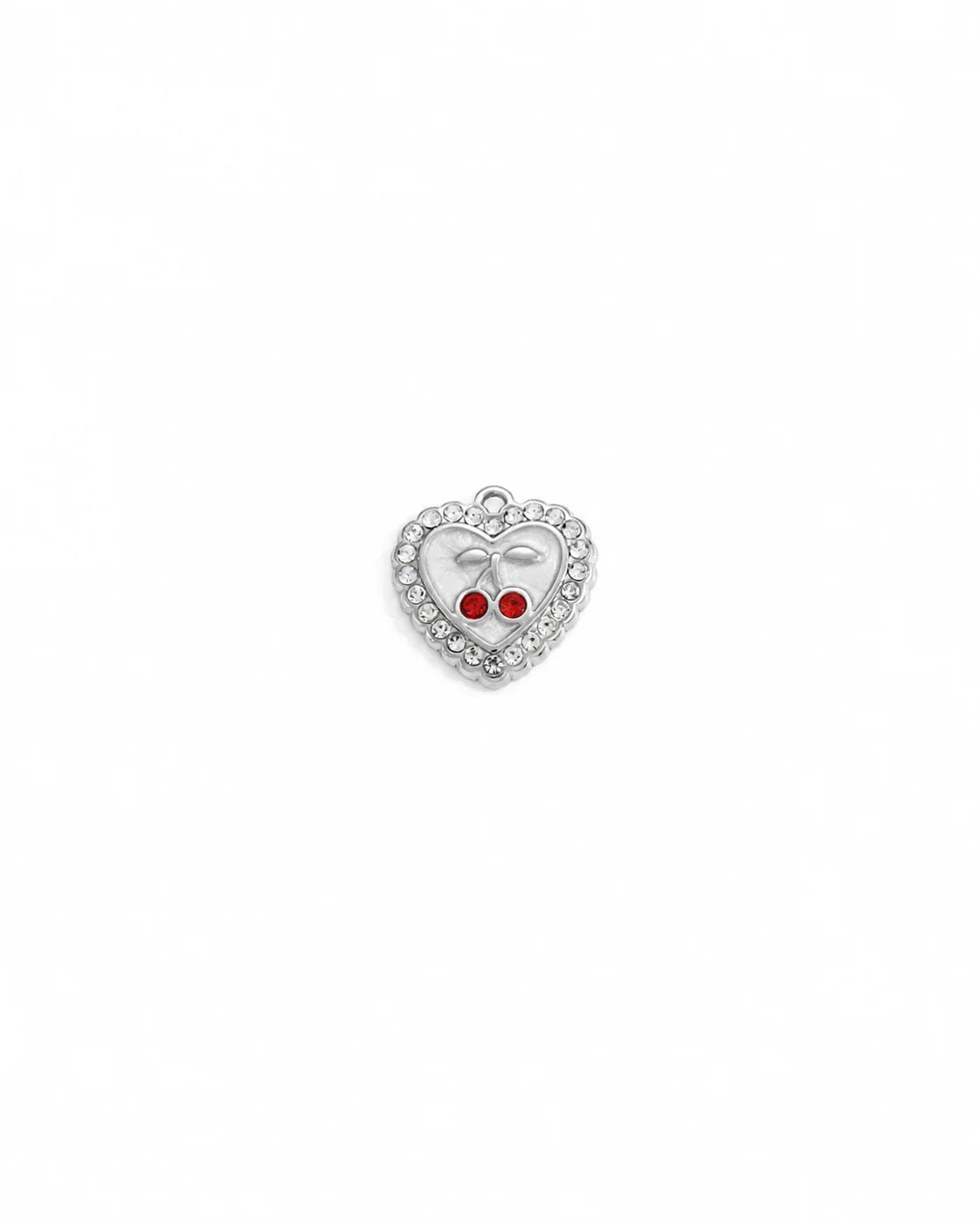 Ruby Herz Charm aus Titanstahl in Silberoptik mit weißer Emaille und roten Zirkonia
