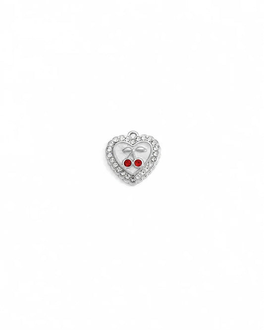 Ruby Herz Charm aus Titanstahl in Silberoptik mit weißer Emaille und roten Zirkonia