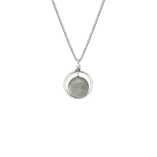 S925 Silber Damenkette mit rundem Mondstein-Anhänger im modernen Kreisdesign – eleganter Halsschmuck für Frauen