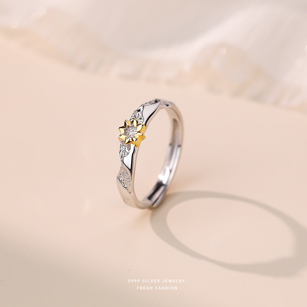 S999 Silber Partnerringe mit Sonne und Mond Symbol – verstellbare Größe