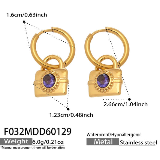 Massive Selene's Radiant Lock Earrings aus 18K vergoldetem Titanstahl und reinem Silber mit funkelndem Zirkonia-Besatz