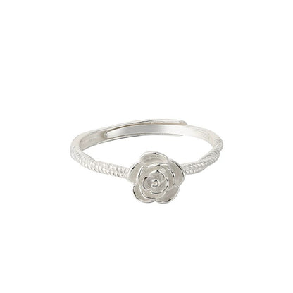 925er Silberring mit Rose – handgearbeitet, verstellbar, romantisches Design für Damen