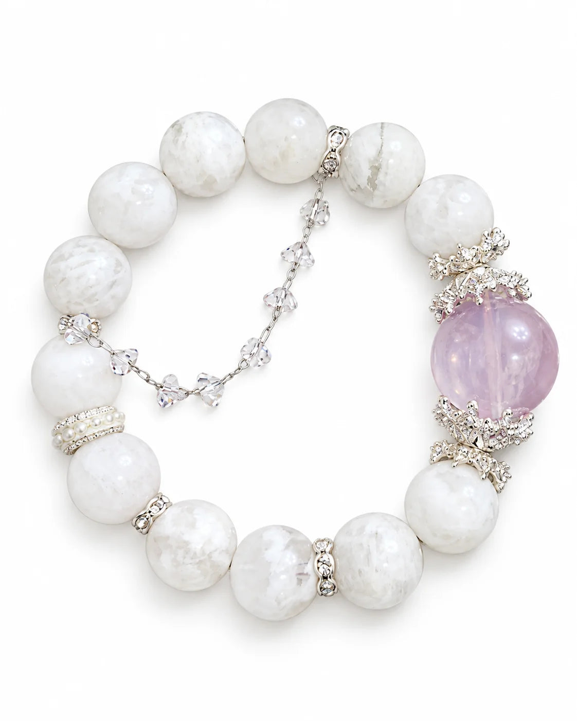 Snow Bloom Rosenquarz Armband mit Schneeflocken Phantomquarz