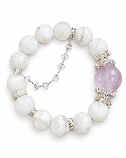 Snow Bloom Rosenquarz Armband mit Schneeflocken Phantomquarz