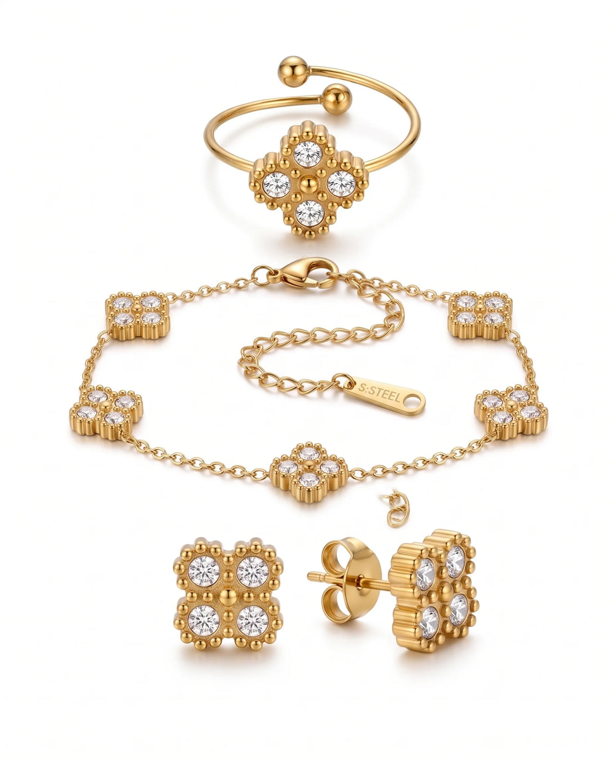 Stella Kleeblatt Schmuckserie mit Armband Ring und Ohrsteckern