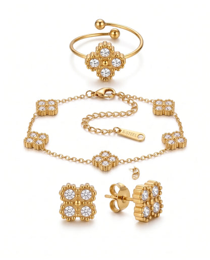 Stella Kleeblatt Schmuckserie mit Armband Ring und Ohrsteckern