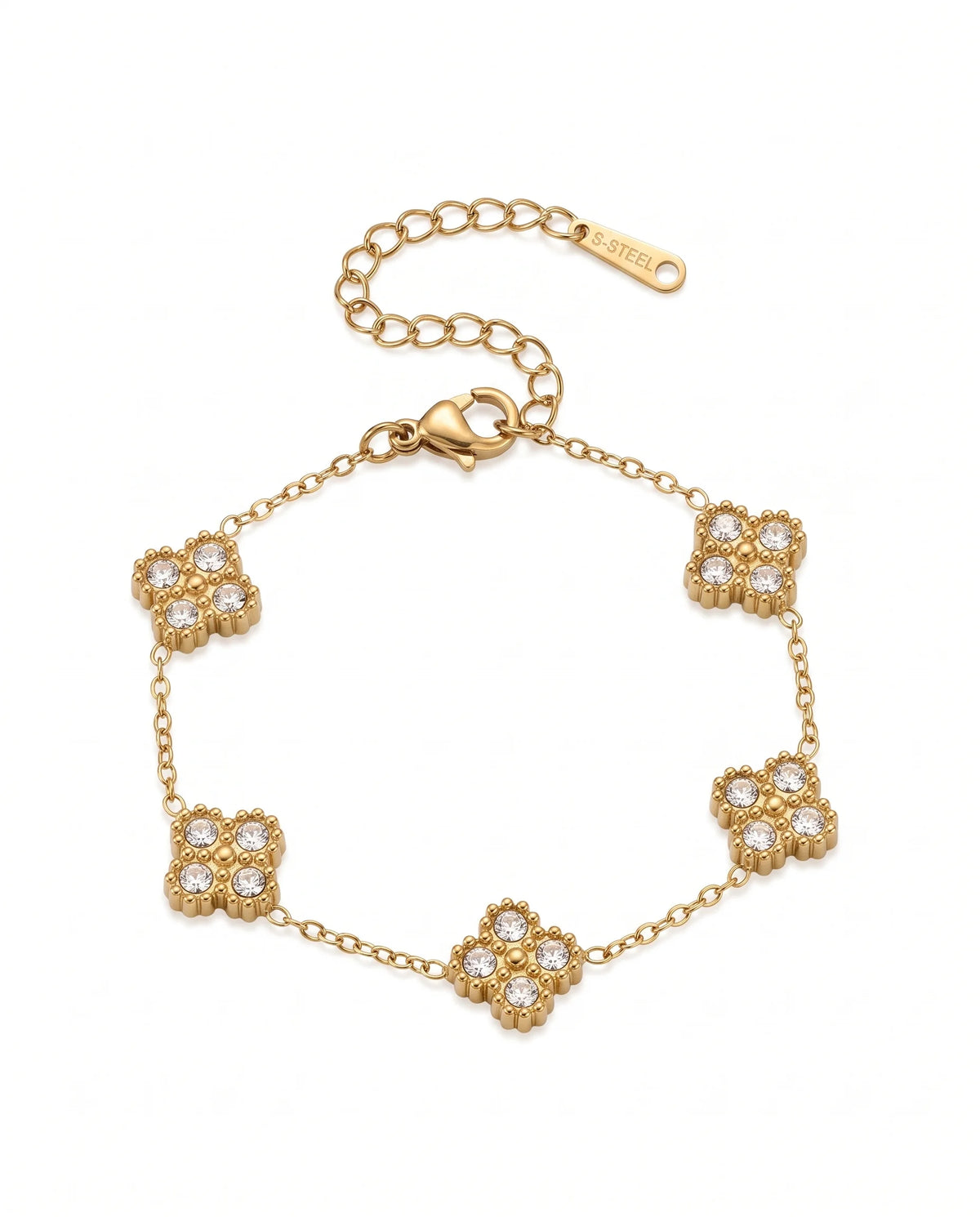 Stella Kleeblatt Armband aus vergoldetem Titanstahl mit Zirkonia