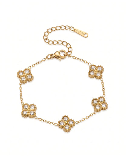 Stella Kleeblatt Armband aus vergoldetem Titanstahl mit Zirkonia