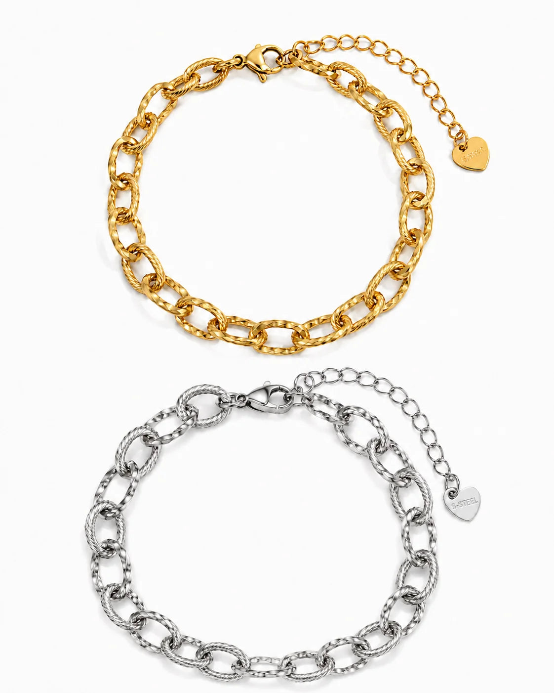 Personalisierbares Charm Armband aus Titanstahl in Gold und Silber