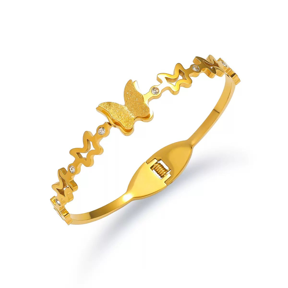 Vergoldeter Schmetterling Armreif mit Glitzeroptik und Zirkonia Steinen
