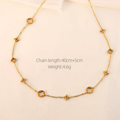 Vergoldete Titanstahl-Halskette mit Kleeblatt- und Sternsymbolen