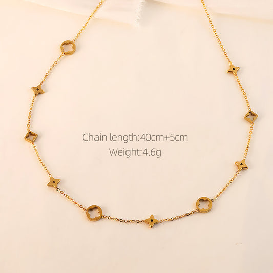 Vergoldete Titanstahl-Halskette mit Kleeblatt- und Sternsymbolen