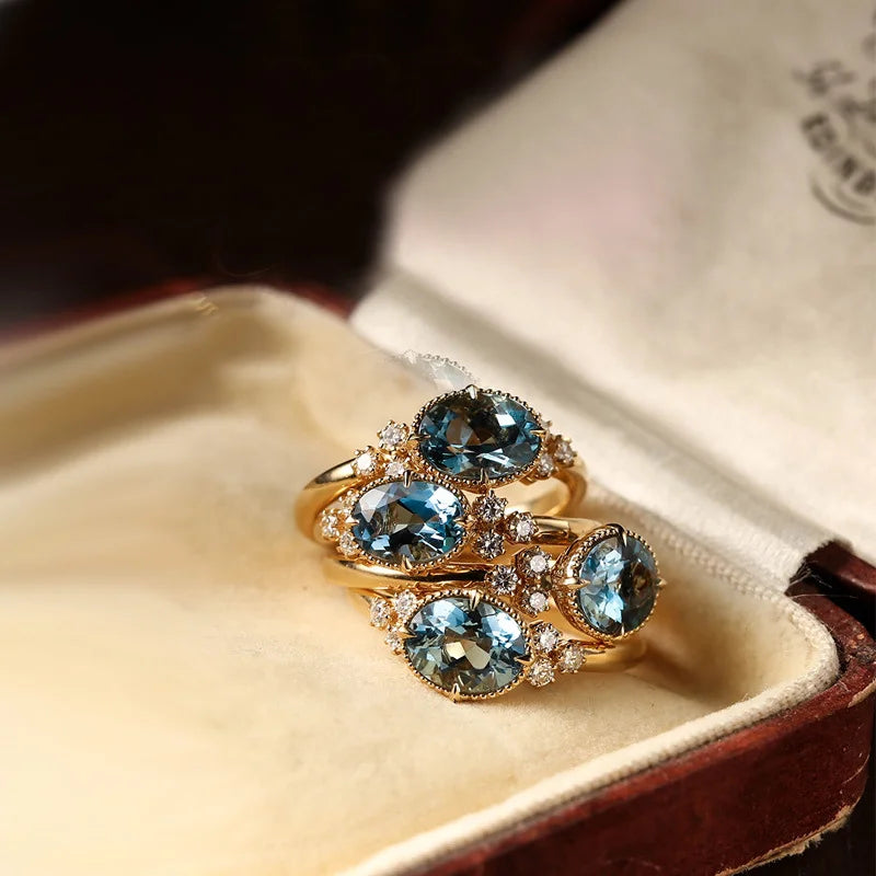 Vergoldeter S925 Silber Ring mit Aquamarin und Moissanit