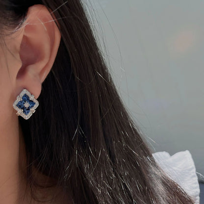 Silberne Vintage Ohrringe mit blauem Stein und Zirkonia Umrandung