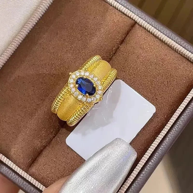 Verstellbarer Vintage Goldring mit ovalem Zirkonia