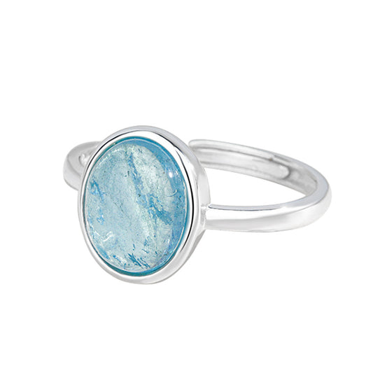 Verstellbarer Ring aus 925er Silber mit ovalem, natürlichem Aquamarin – schlichtes und elegantes Design mit beruhigendem Blauton
