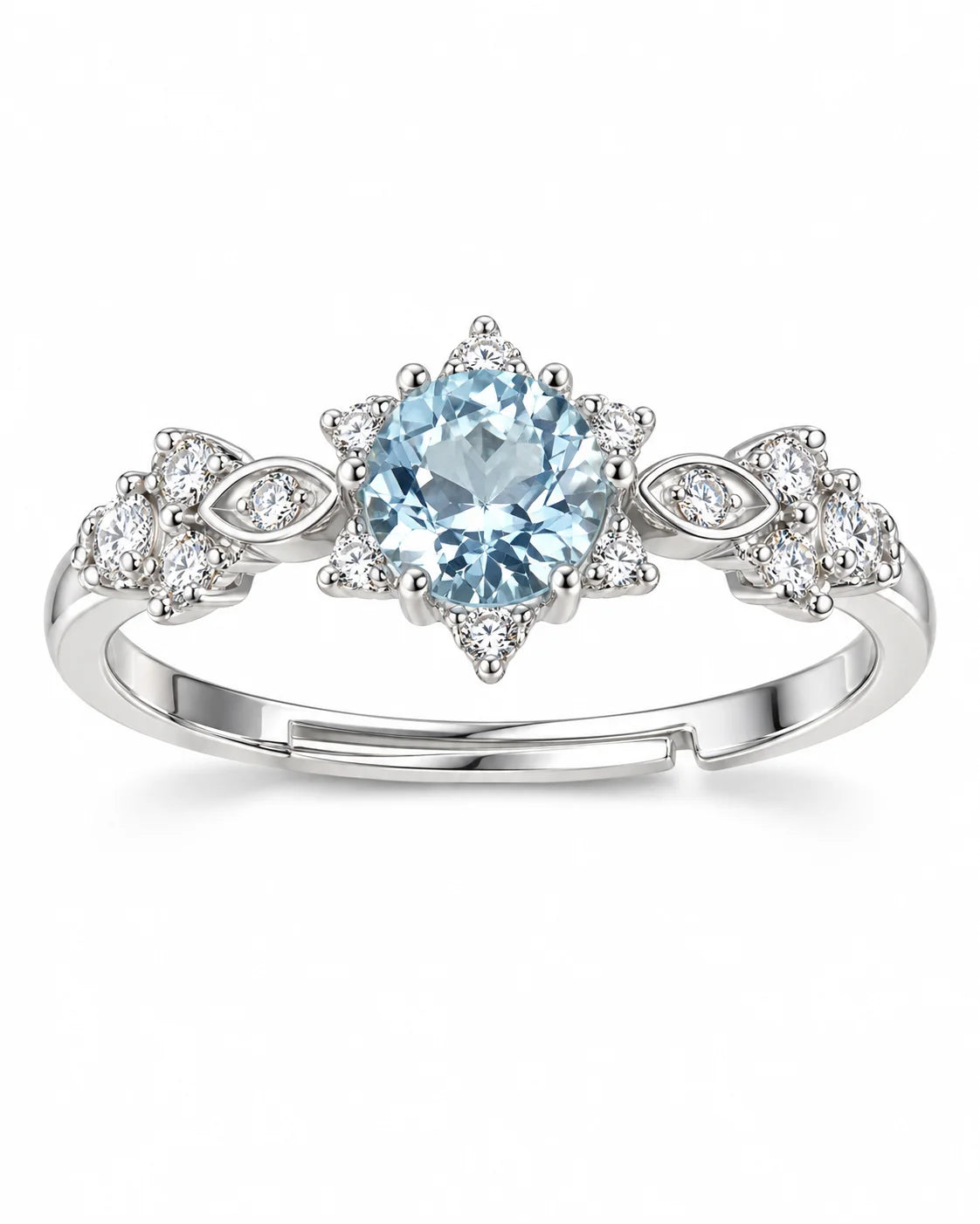 Vintage Aquamarin Ring mit hellblauem Stein und Zirkonia