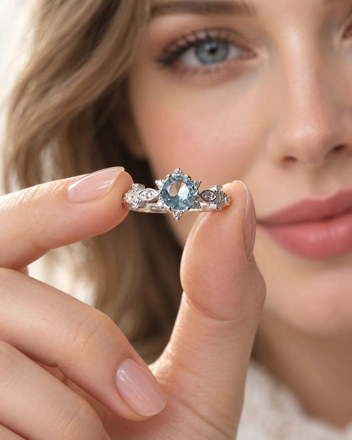 Verstellbarer Vintage Ring mit aquamarinblauem Stein