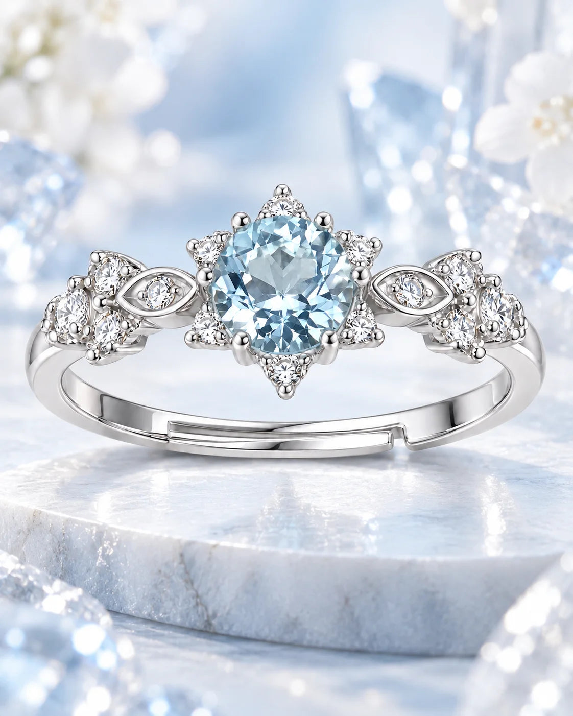 Vergoldeter Vintage Aquamarin Ring mit offener Ringschiene