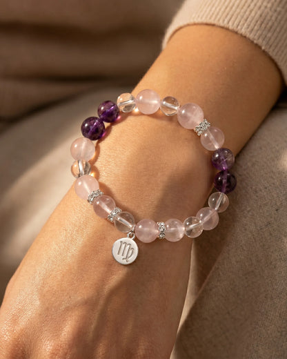 Zodiac Harmony – Armband mit natürlichen Heilsteinen & Sternzeichen - Anhänger aus 925er Silber - AuraGleam