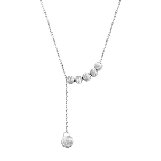 Elegante Y-Halskette mit gebürsteten Cat-Eye-Perlen aus 925er Silber – moderner asymmetrischer Designerschmuck für Damen