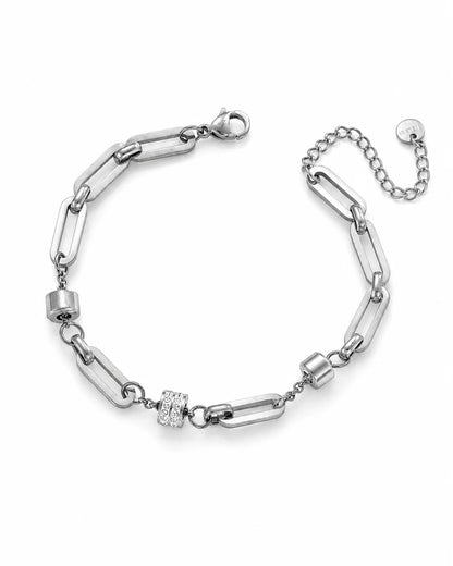 Silberfarbenes Zirkonia Glieder Armband aus Titanstahl