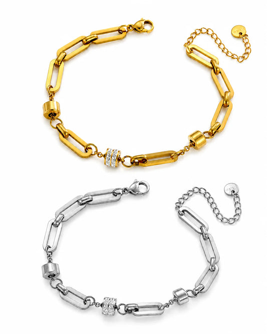 Zirkonia Glieder Armband aus Titanstahl in Gold und Silber
