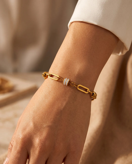 Vergoldetes Zirkonia Glieder Armband aus Titanstahl