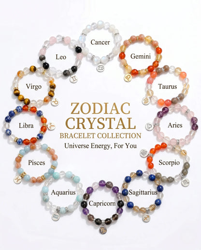 Zodiac Harmony – Armband mit natürlichen Heilsteinen & Sternzeichen - Anhänger aus 925er Silber - AuraGleam