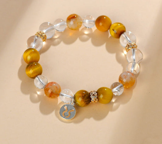 Edles Heilstein-Armband mit Tigerauge, Citrin und Bergkristall – mit handgefertigtem Sternzeichen-Anhänger aus 925er Silber, spiritueller Schmuck für Energie & Harmonie