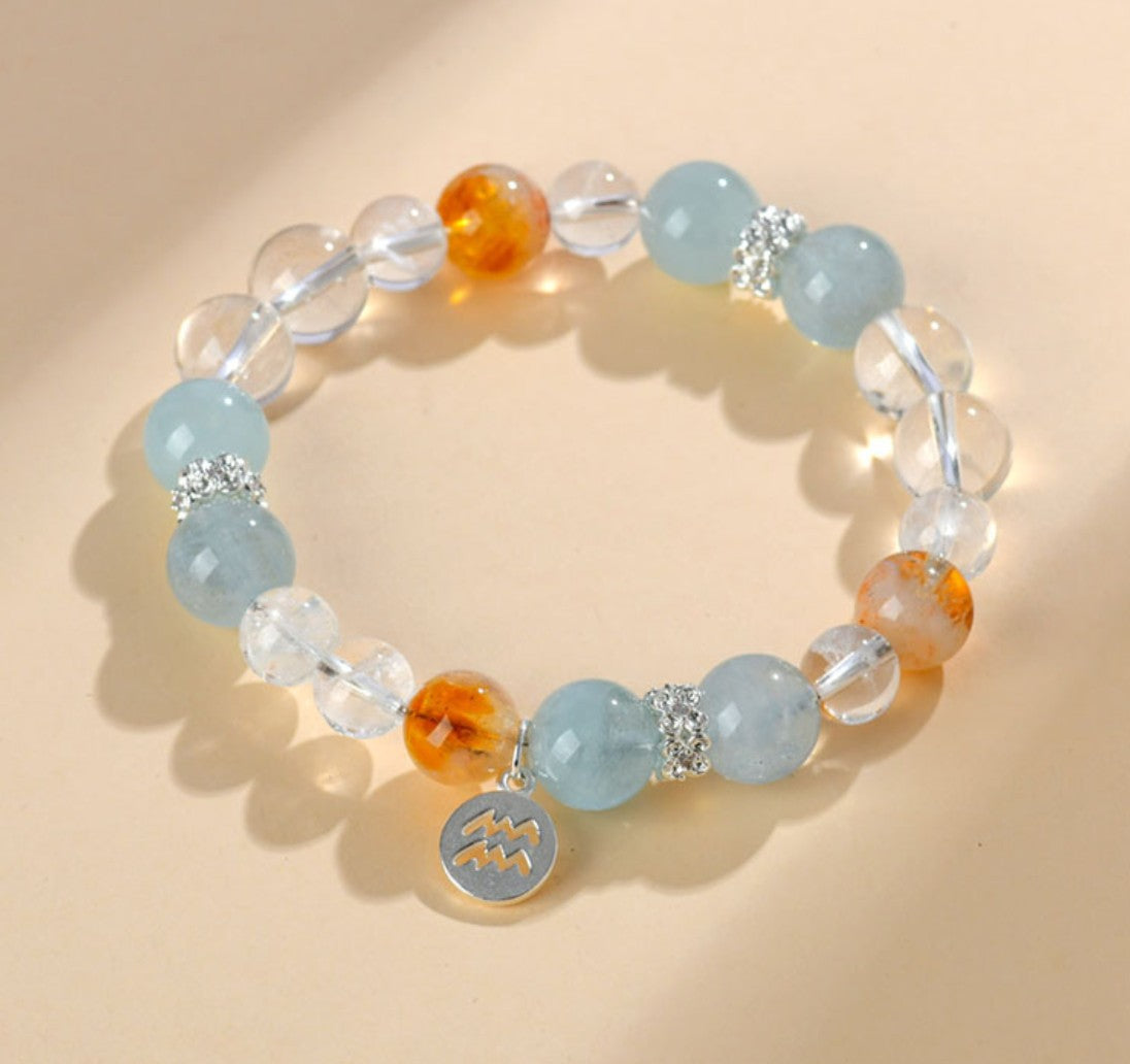 Edles Heilstein-Armband mit Tigerauge, Citrin und Bergkristall – mit handgefertigtem Sternzeichen-Anhänger aus 925er Silber, spiritueller Schmuck für Energie & Harmonie