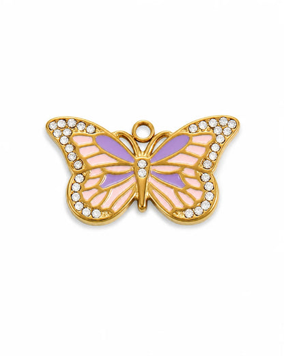Zoe Schmetterling Charm aus vergoldetem Titanstahl mit rosa-lila Emaille und Zirkonia