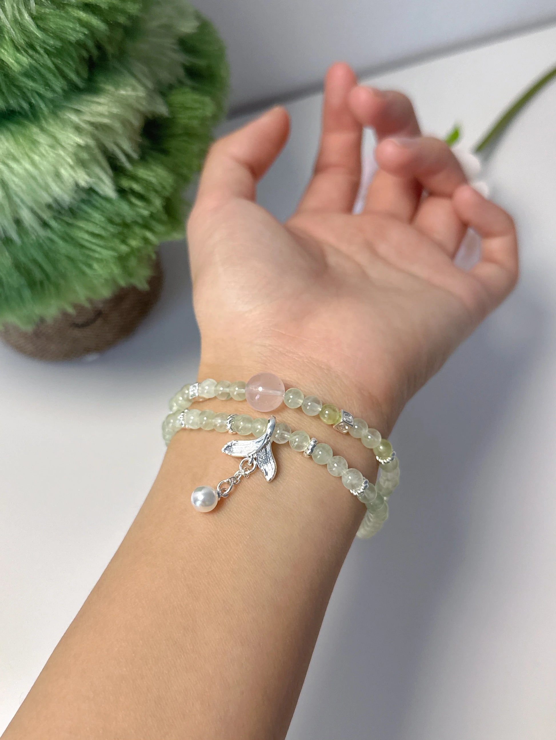 Double Wrap Crystal Bracelet with Fishtail Charm