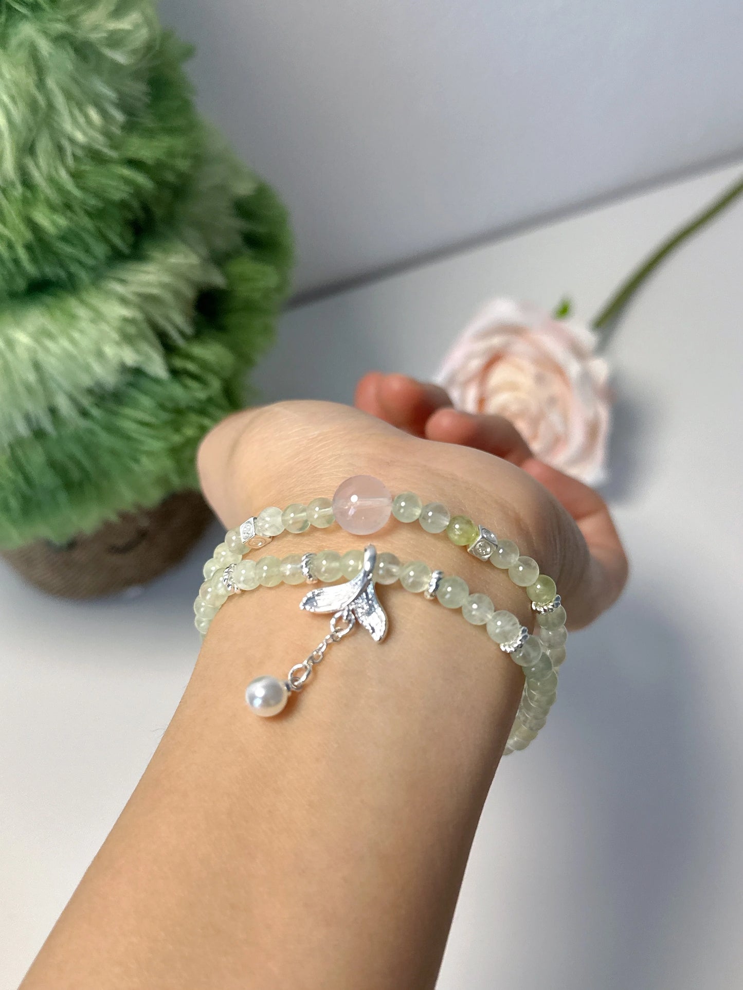 Double Wrap Crystal Bracelet with Fishtail Charm