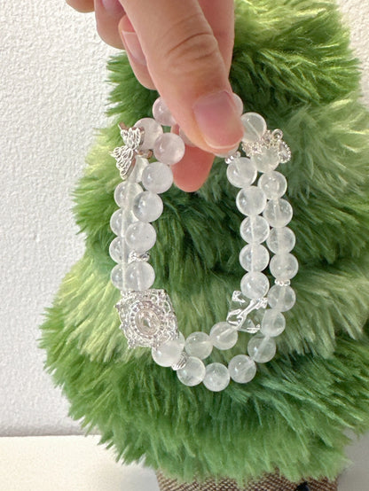 Double Wrap Crystal Bracelet with White Phantom Quartz