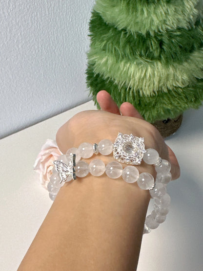 Double Wrap Crystal Bracelet with White Phantom Quartz
