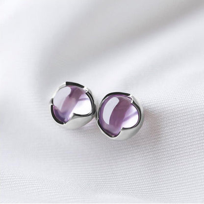„Amethyst Blüte“ – S925 Silber Ohrstecker mit natürlichem Amethyst, rundes Design - AuraGleam