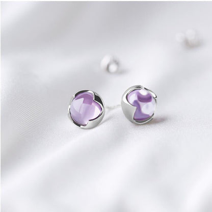 „Amethyst Blüte“ – S925 Silber Ohrstecker mit natürlichem Amethyst, rundes Design - AuraGleam