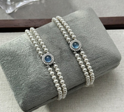 Aqua Elegance – Doppelreihiges Armband mit Aquamarin, 925er Silber & Swarovski Kristallperlen - AuraGleam