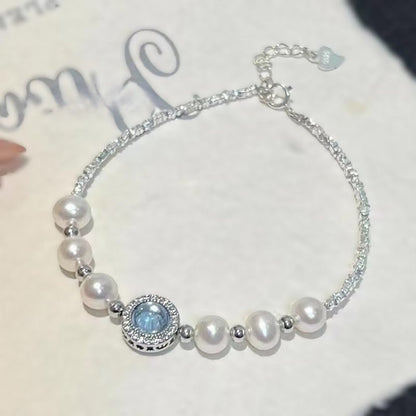 Aqua Grace – Armband mit Aquamarin, 925er Silber & Swarovski Kristallperlen - AuraGleam