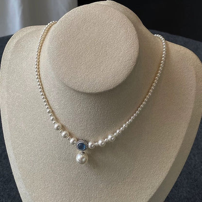 Aqua Grace Halskette – Feine Perlenkette mit Swarovski Kristallperlen, Aquamarin & 925er Silberanhänger - AuraGleam